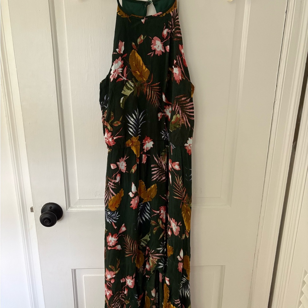 Elegant Asymmetrical Floral Dress - Green and Pink